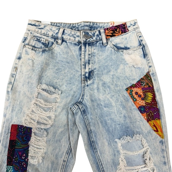 Almost Famous Vintage Flare Jeans Size 9 Blue Acid Wash Patch Distressed - Picture 3 of 16